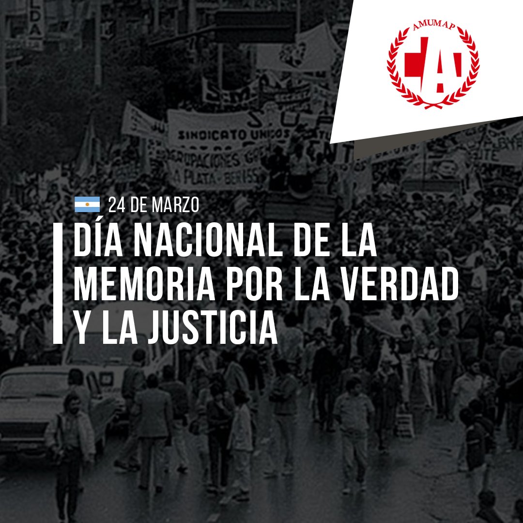 AMUMAP's tweet photo. 📝DÍA NACIONAL DE LA MEMORIA POR LA VERDAD Y LA JUSTICIA

💭Es una fecha para reflexionar y analizar las graves consecuencias sociales, políticas y económicas de este golpe de estado.

#memoria #verdad #justicia #24demarzo #mutual #amumap https://t.co/onbGo5kMFU