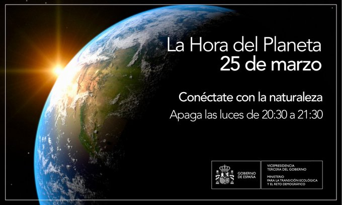 Esta tarde únete a la #𝑯𝒐𝒓𝒂𝑫𝒆𝒍𝑷𝒍𝒂𝒏𝒆𝒕𝒂 🌍

Nos sumamos a la iniciativa de @WWFespana para visilizar la lucha contra el cambio climático

💡 Apaga las luces de 20:30 a 21:30 y conéctate con la naturaleza