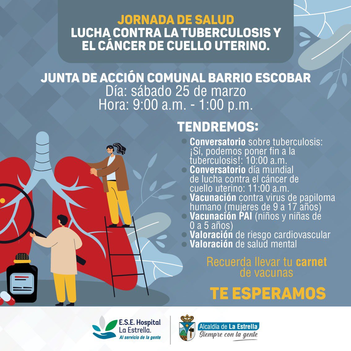 ESELAESTRELLA's tweet photo. 🗓️Agéndate hoy a las 10:00am en el 📍parque principal y mañana sábado a partir de las 9:00am en la junta de acción comunal del 📍barrio Escobar

Contamos contigo 🤝🏼👩🏻‍⚕️ https://t.co/K5Q7s8O9IM