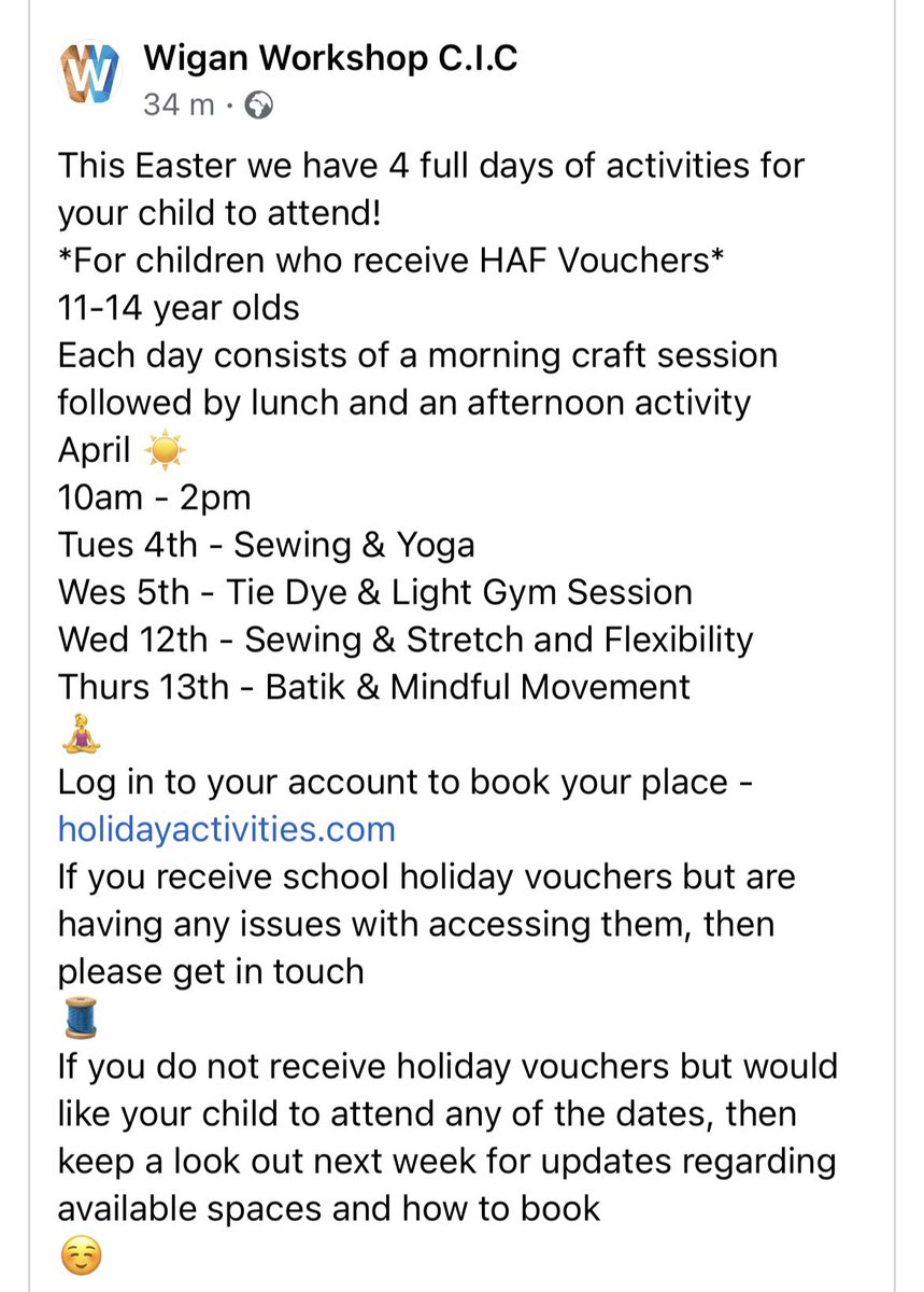 MeyrickStreet's tweet photo. Easter activities for young people in Wigan aged 11-16. Limited places available @WiganCouncil @HawkleyHallHigh @deaneryhigh @stjohnfisherkv @StPetersOrrell , please share with other Wigan High Schools 👌🏼 https://t.co/hYdlUy0rdV