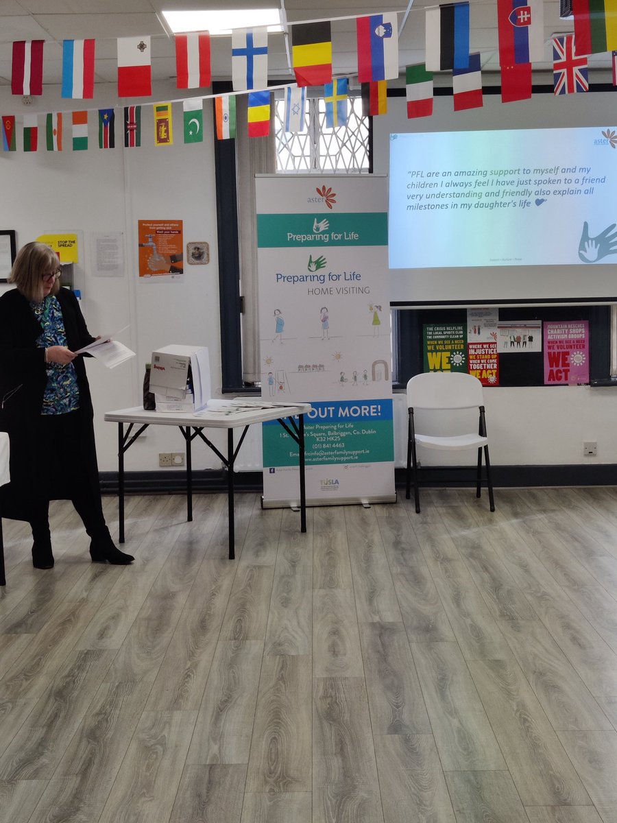 mills_eva's tweet photo. What a lovely morning at the launch of #preparingforlife home visiting programme @AsterFRC in Balbriggan. Well done to all who made this happen. @tusla @WhatWorksIrl @NS_Partnership @Mngr_PFL @LittleBLaverty https://t.co/1HrNI8IIat