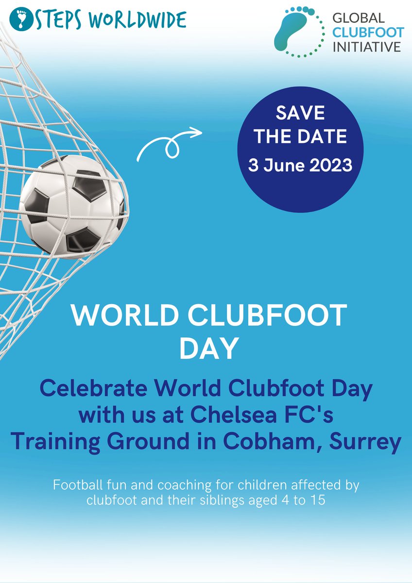 GlobalClubfoot's tweet photo. GCI are thrilled to announce a special event with @STEPS_Charity and @ChelseaFCFoundation to celebrate #WorldClubfootDay2023. 

A day for families affected by #clubfoot full of football fun and coaching with the training team at #ChelseaFC. Learn more at https://t.co/alLdDCuaNJ https://t.co/mywM4Zfq1C