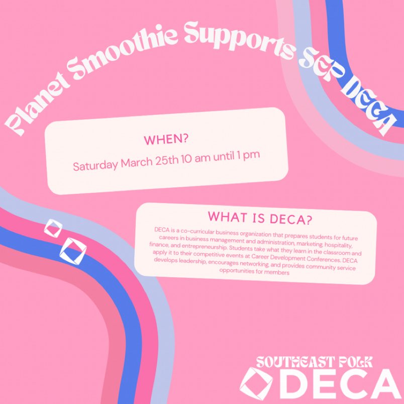 Grab a smoothie from Planet Smoothie tomorrow from 10am - 1pm to support SEP DECA!!!!