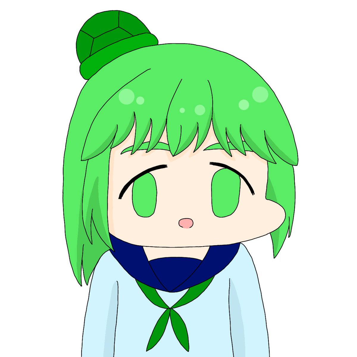 1girl solo green hair green eyes white background simple background sailor collar  illustration images