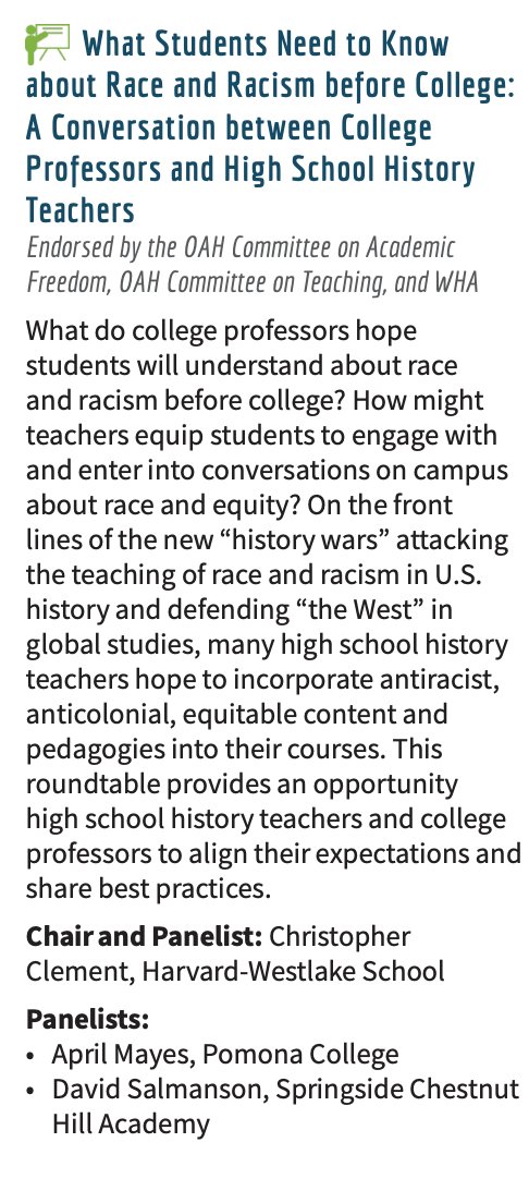 Hey I#sschat if you are a K-12 history teacher please consider coming to #OAH at the Los Angeles Westin Bonaventura. Saturday has tons of sessions for teachers (and a free breakfast) including this one: @scottmpetri