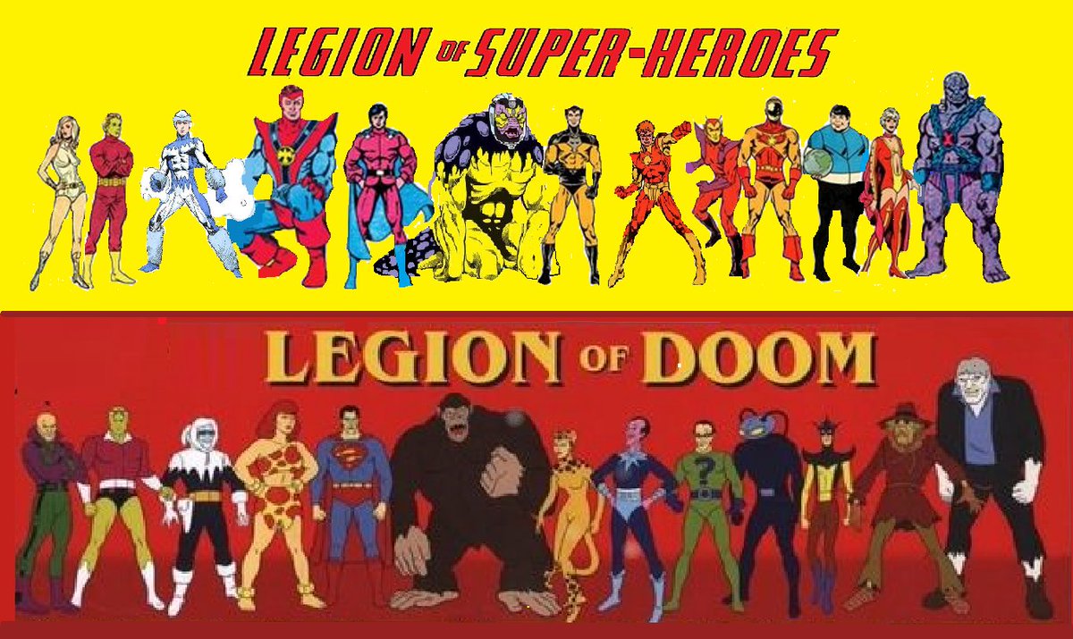 Because no one asked for it.     Legion vs Legion !
Because the #LegionofSuperHeroes has such a deep bench, I wanted to see if they could match the #LegionofDoom in power sets.  Some matches are pretty straight forward, others were just fun. Like #BouncingBoy is  a Toy, basically