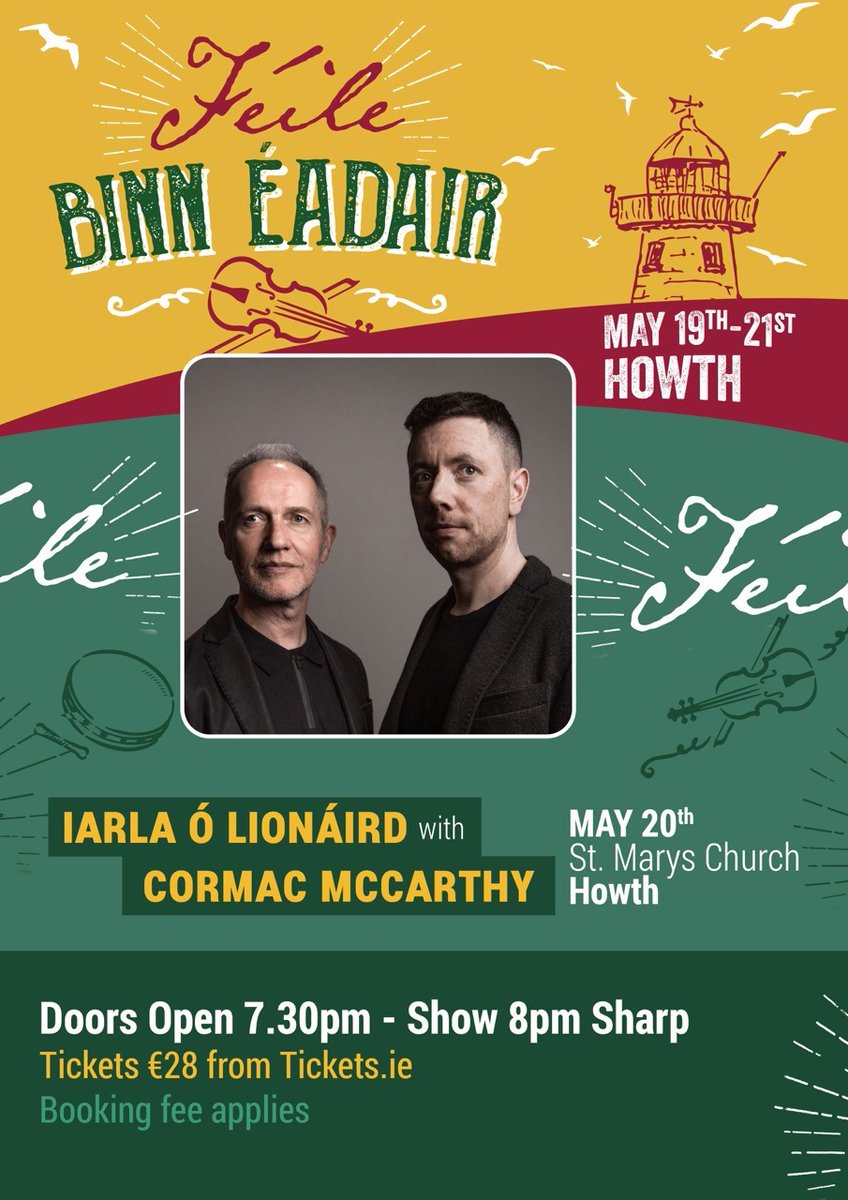 🚨 𝗢𝗡 𝗦𝗔𝗟𝗘 𝗡𝗢𝗪 🚨 Féile Binn Éadair Presents: @iarlavox with @cormagiomusic who will play an intimate candlelit gig in St. Mary's Church Howth on Saturday the 20th of May. Tickets on sale NOW 👉 bit.ly/IarlaCormac-gig