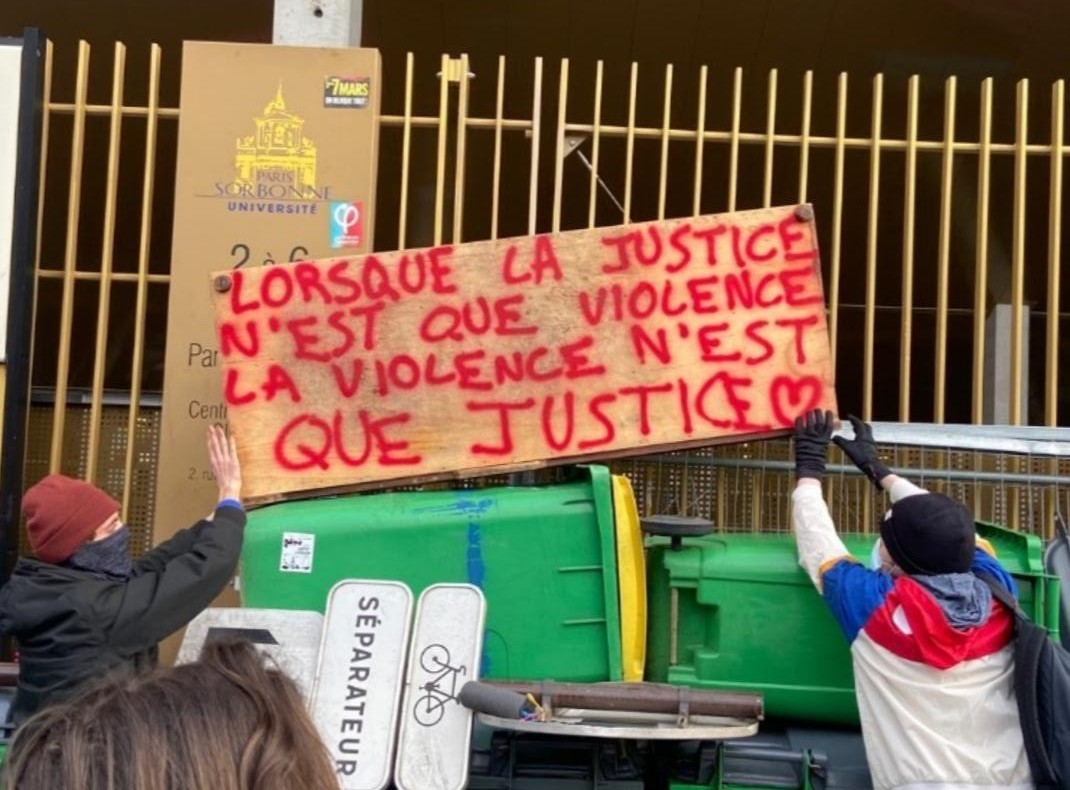 GraffitiRadical's tweet photo. "When Justice is only violence, violence is the only justice"
Seen in Paris during the ongoing mass protests against Macron's retirement law. https://t.co/ZXHa1iGjpH