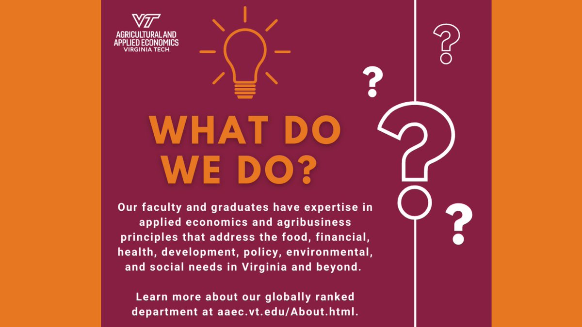 AAEC is ranked in the top ten percent worldwide 🌏 of Institutions and Economists in the Field of Agricultural Economics. We are proud to solve global challenges that deal with the economics of agriculture and natural resources. #vtagecon