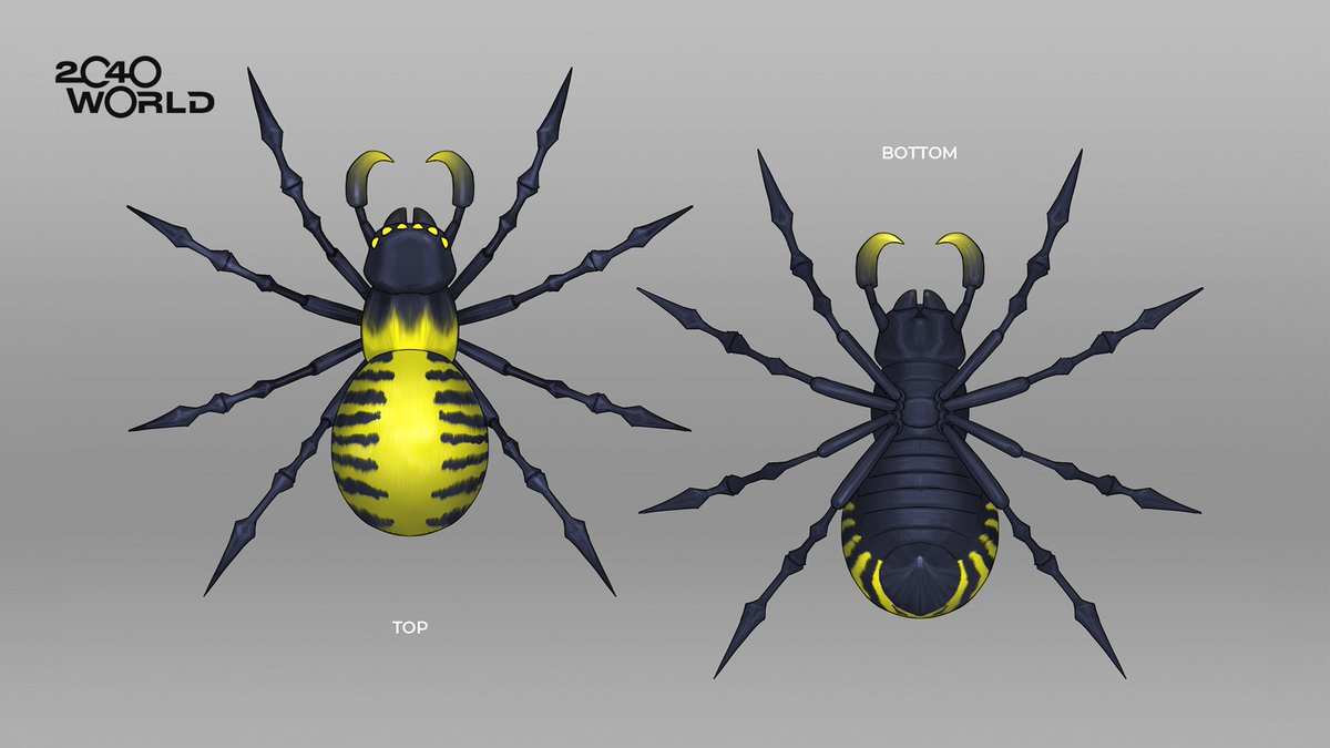2040World's tweet photo. Here is the first spider concept. The acid-yellow color of its abdomen indicates that it is poisonous!

[1/2] 👇 https://t.co/P1ES33GpjP