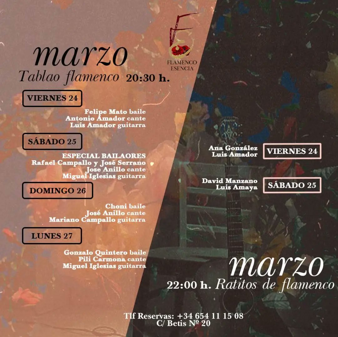JondaSevilla's tweet photo. Programación del 24 al 27 de Marzo en @FlamencoEsencia https://t.co/CpvzY4bX8c