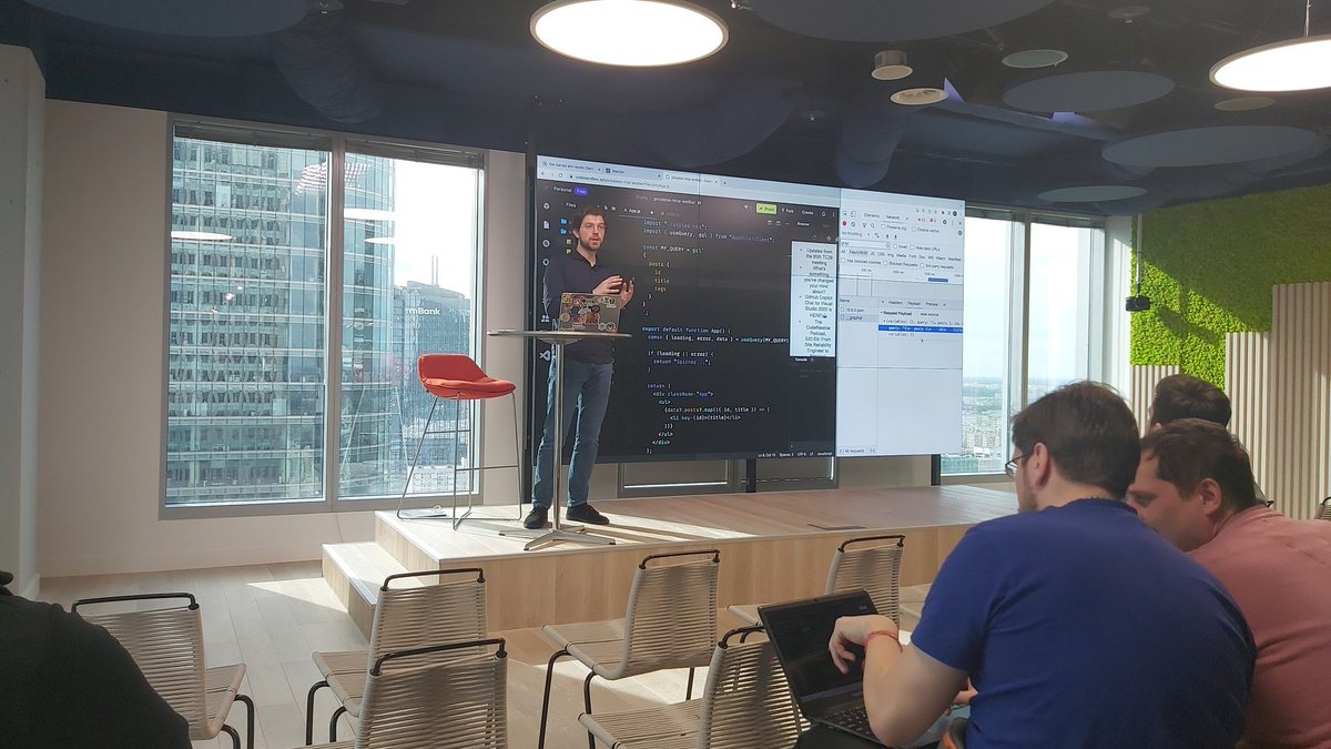YonatanKra's tweet photo. Demystifying @GraphQL at @confrontjs by @gethackteam !
Great under-the-hood of graphql talk! Live code included!
#confrontjs2023 #javascript #GraphQL https://t.co/ipBWY0491A
