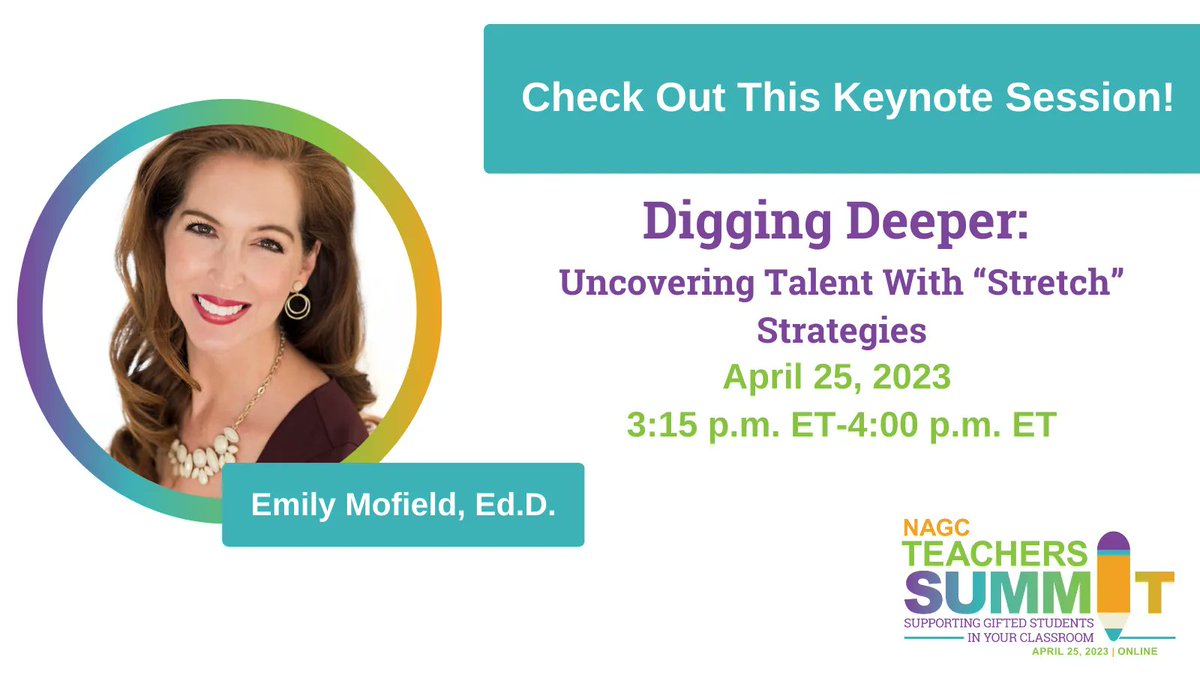 How do we guide students to dig deeper? On April 25, NAGC Teachers Summit keynoter Emily Mofield, Ed.D., will show you how to plan instruction that allows students to know, show, and grow their gifts and talents: buff.ly/3Jk3ER4 #Gifted #GiftedEd #GiftedMinds