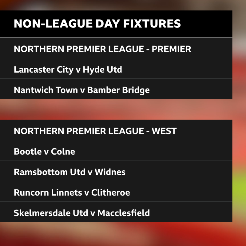 BBCLancsSport's tweet photo. ⚽ Saturday's @nonleaguedayuk fixtures for teams in @BBCLancsSport's broadcast area ⚽

@GarstangFC v @AFCBlackpool is from 19:45 on Friday

#NonLeagueDay #nonleague #bbcfootball