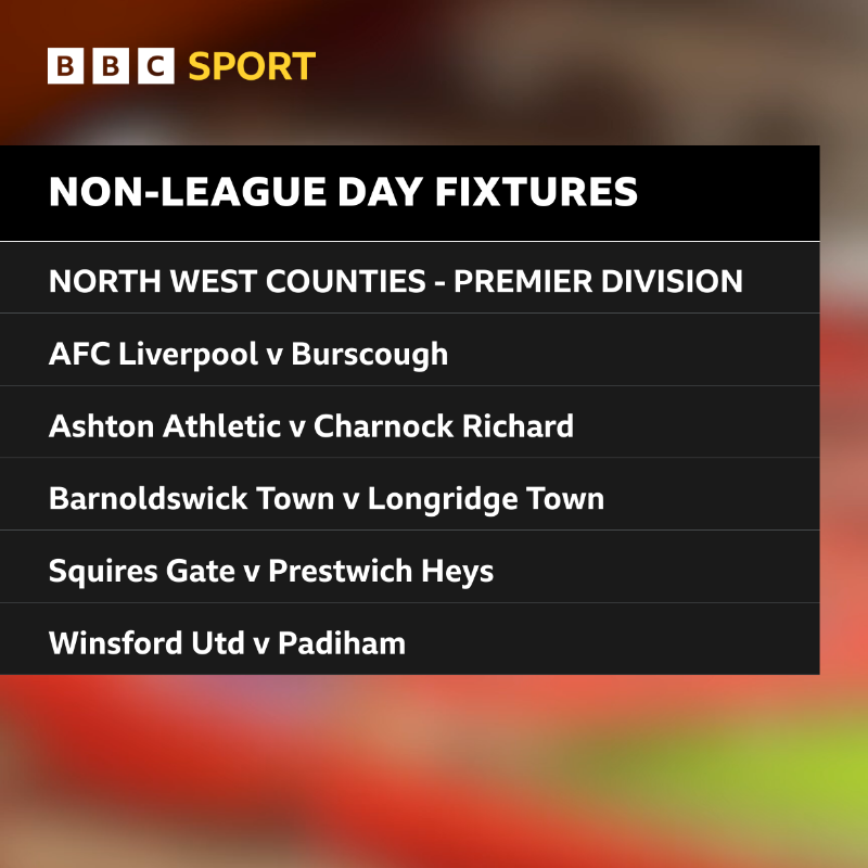 BBCLancsSport's tweet photo. ⚽ Saturday's @nonleaguedayuk fixtures for teams in @BBCLancsSport's broadcast area ⚽

@GarstangFC v @AFCBlackpool is from 19:45 on Friday

#NonLeagueDay #nonleague #bbcfootball