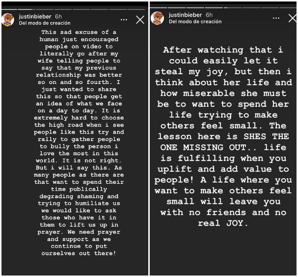 overglamorous's tweet photo. people acting like justin never defended hailey when he was constantly FIGHTING people on instagram in 2018-2021 and literally said he will never again engage with these people because he and hailey herself know that it’s useless https://t.co/zad8i228gi