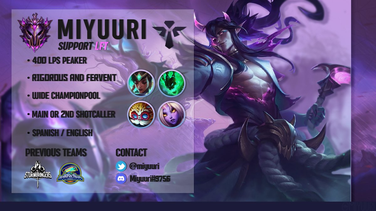 miyuuri🌺 (@miyuuri) on Twitter photo Since this split has ended, I am looking new options for next one as a support (nexo/high CT/ERL)
Contact me via DM or discord: Miyuuri#9756
For references:
<a href="/NverSkip/">Lobito de Kindred</a>
<a href="/Targash_lol/">Targash</a>
<a href="/Godlaiik/">VIT Godlaik</a>
<a href="/Devasastro/">Devas</a>
Lolpros: lolpros.gg/player/miyuuri
All rts are appreciated Since this split has ended, I am looking new options for next one as a support (nexo/high CT/ERL)
Contact me via DM or discord: Miyuuri#9756
For references:
<a href="/NverSkip/">Lobito de Kindred</a>
<a href="/Targash_lol/">Targash</a>
<a href="/Godlaiik/">VIT Godlaik</a>
<a href="/Devasastro/">Devas</a>
Lolpros: lolpros.gg/player/miyuuri
All rts are appreciated