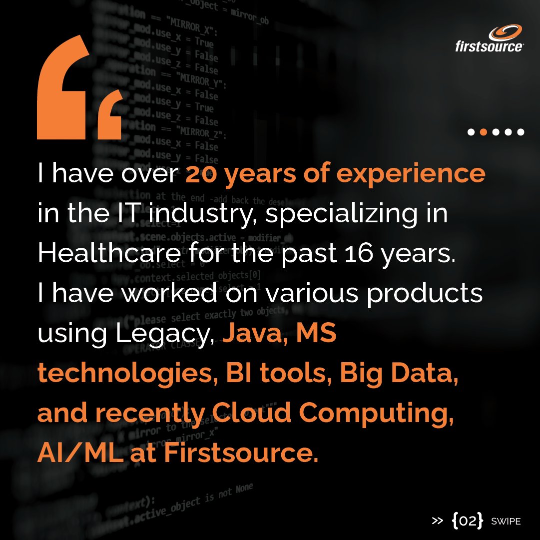 firstsource's tweet photo. Meet Raghu Krishna, Director - Technology and an integral part of the healthcare payer technology delivery team.
Raghu has been with Firstsource for two years and is thrilled with the company's collaborative culture and highly supportive leadership. #FirstsourceTech https://t.co/wfWYi5C7oM