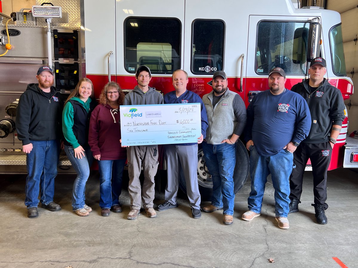 Viafield's tweet photo. Yesterday, members of the Viafield Community Enhancement Foundation, along with our partner @landolakes, presented the Northwood Volunteer Fire Department with a $6000 donation towards supplies and equipment for their new Rescue Truck. #givingback #communityenvolvement #vcef https://t.co/CWwmmOiEfc