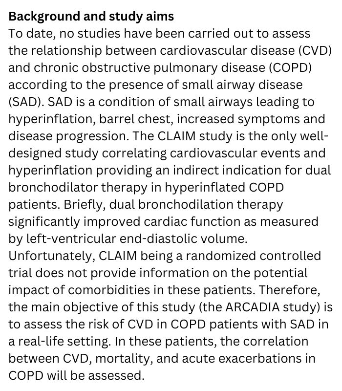 ISRCTN's tweet photo. Exploring the link between small airway disease and  cardiovascular disease in patients with chronic obstructive pulmonary disease

Read about the ARCADIA study registered on #ISRCTN by @roglianp 

#ClinicalTrials

https://t.co/sCDd7TcB3y https://t.co/hPoqLZd3To