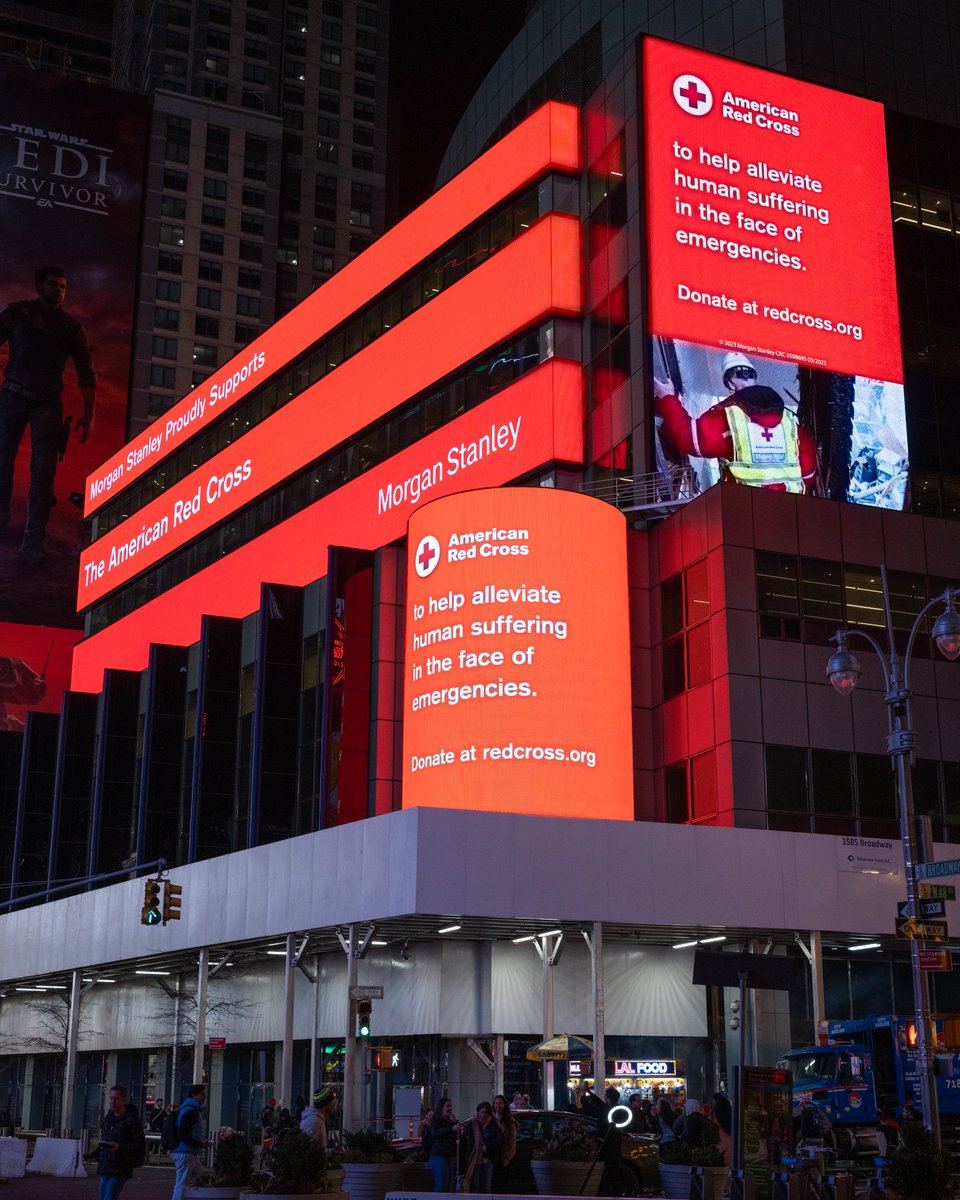 redcrossny's tweet image. Thank you @MorganStanley for shining bright in red for #RedCrossMonth and Giving Day to provide hope because #HelpCanWait. Photo Credit: Kevin Suttlehan