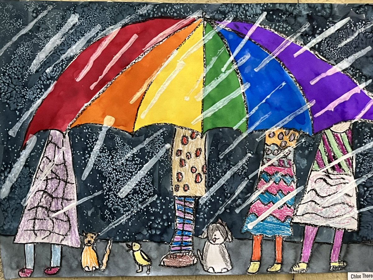 cmrilling's tweet photo. Nothing gloomy here at MES! This magic rainbow colored umbrella keeps growing and growing to make sure that we include everyone! #thebigumbrella. By Amy Bates @meshornets @MarcumLA ☔️ 🌈 https://t.co/z2h2WN9mDm
