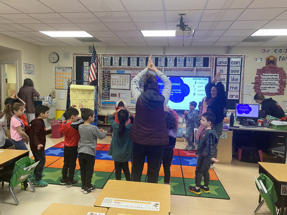 Today’s morning greeting is weather yoga! <a href="/AlisonLButler/">Alison Butler</a> <a href="/MrsKirell/">Mrs. Kirell</a> <a href="/NorthSideEW/">North Side School</a> #ewlearns