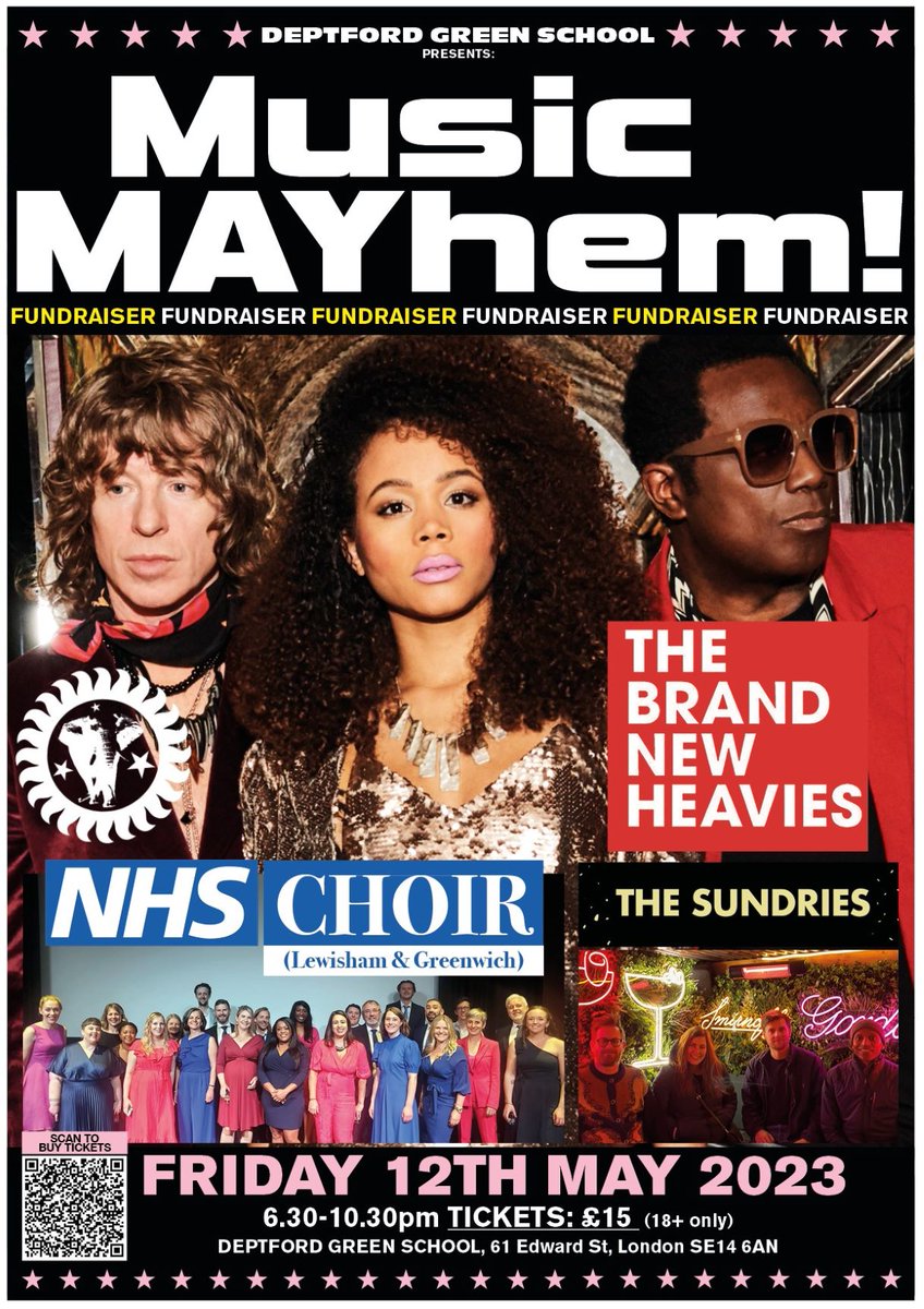 Deptford Green invite you a night of Music MAYhem with The Brand New Heavies, The NHS Choir and The Sundries. Come along and bring your friends. Tickets available now! @BrandNewHeavies @Choir_NHS  ticketsource.co.uk/whats-on/edwar… #MusicMAYhem #ExploreDreamDiscover #Deptford