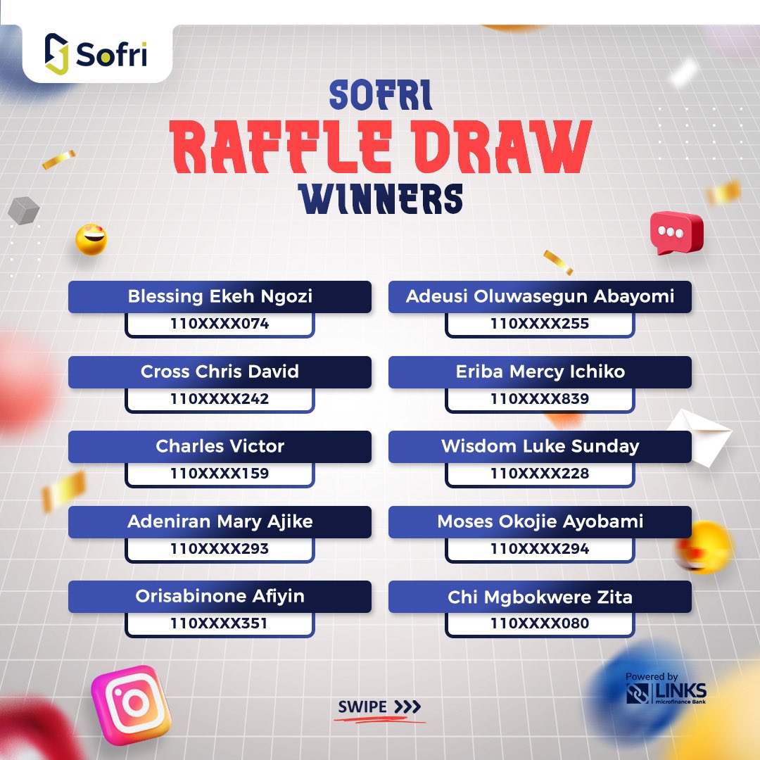 Bank_Sofri's tweet photo. Week 3 was a blast! 10k credited instantly to 100 lucky account holders!  #sofrigivesback https://t.co/1wMbEcbjJz