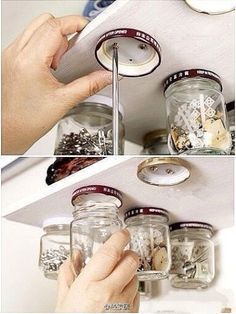 the_upcycler's tweet photo. Put those old #jamjars to use @morans_mega_jam as a handy storage solution https://t.co/KtIHCe2p0I