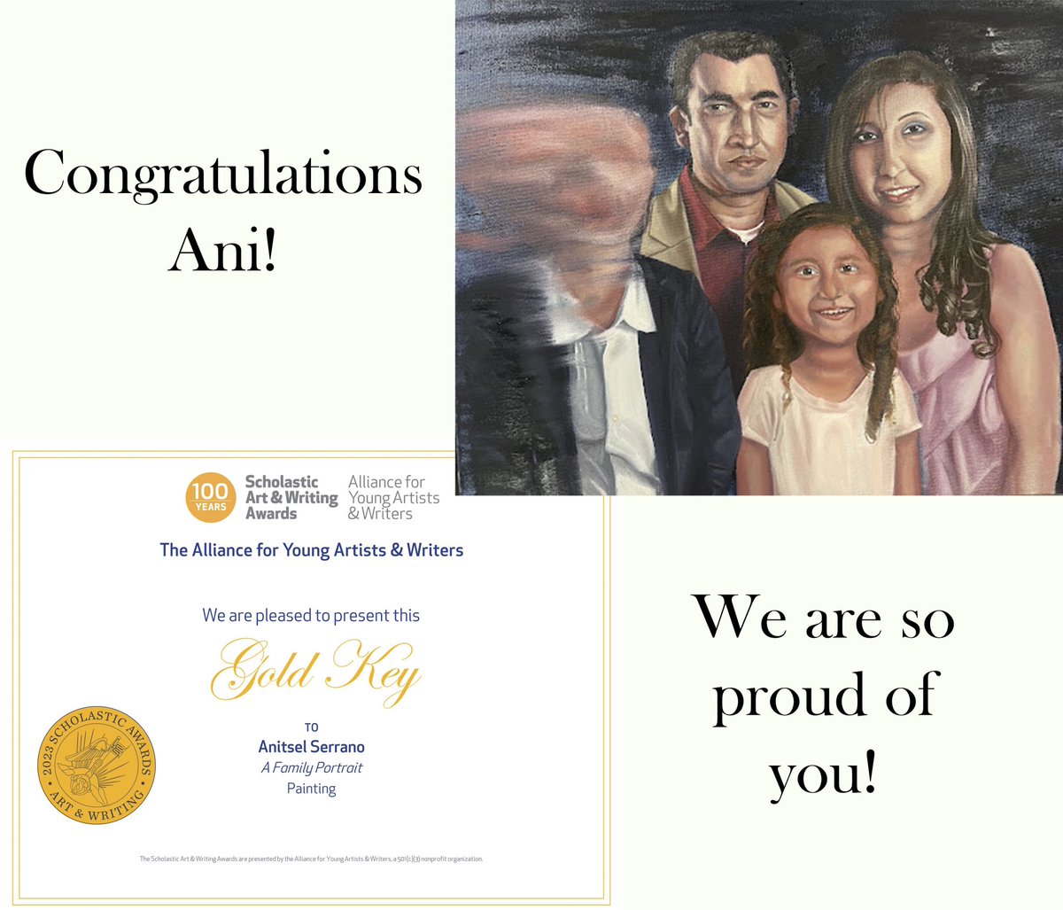 MhsVisual's tweet photo. Congratulations to Anitsel Serrano who’s painting “A Family Portrait” received a Gold Key from the Scholastic Art and Writing Contest. ❤️ https://t.co/sr8N9GAHle