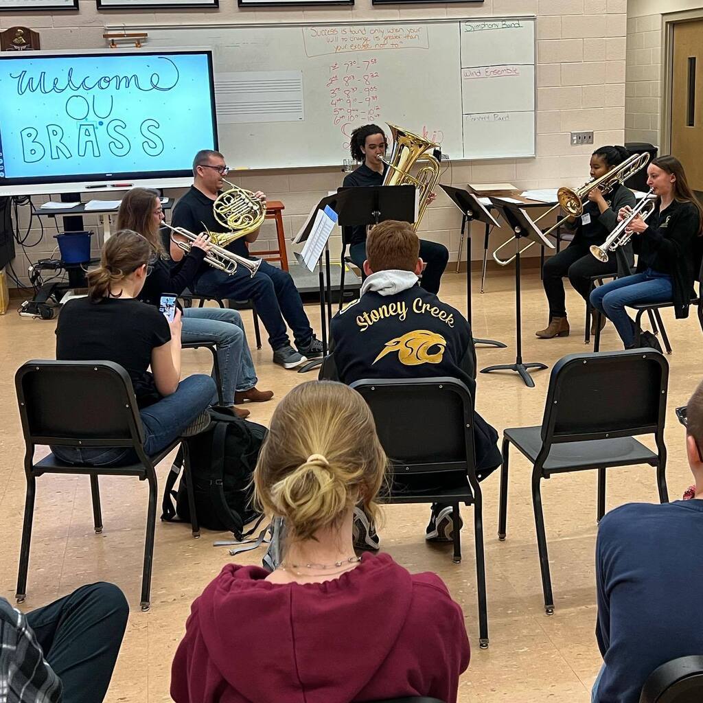 We are so thankful to have the OU Graduate Brass Quintet share some of their incredible music with us this morning! @oumusictheatredance @ouwindbands #RCSArts #weareschs instagr.am/p/CqLBB1fO-FI/