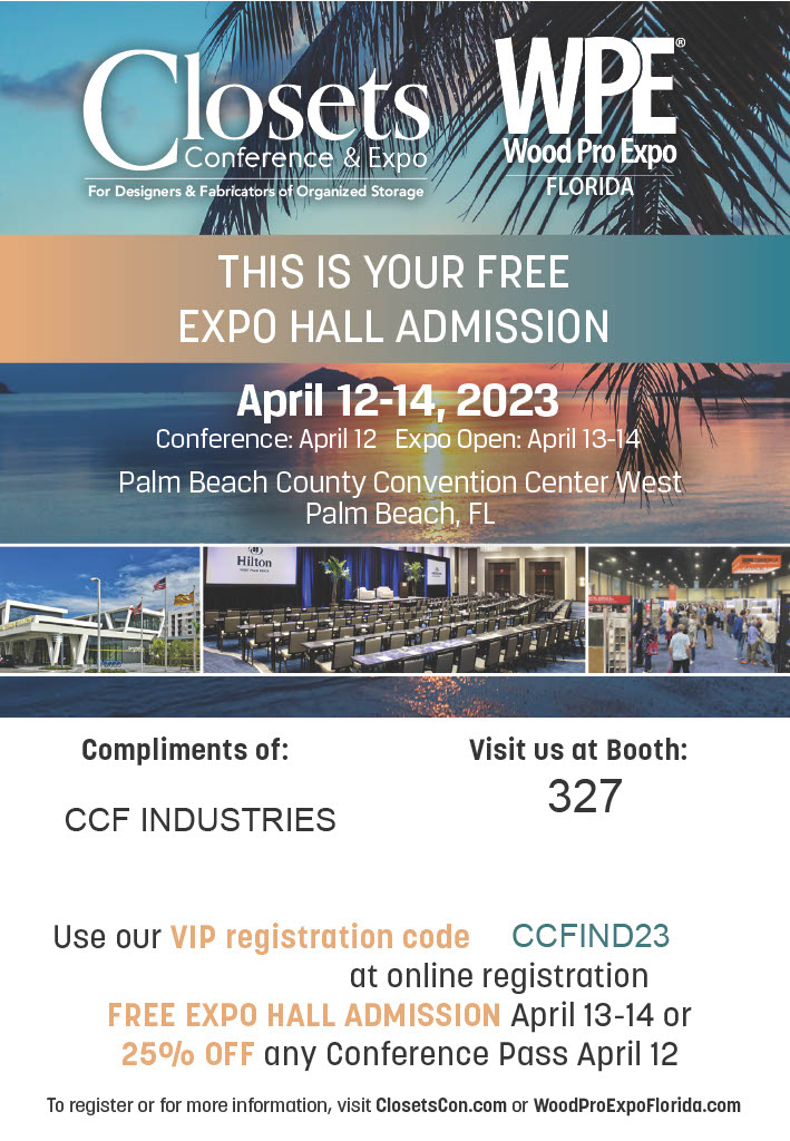 ccf_industries's tweet photo. Use our discount code to save ​25% off any registration or FREE expo hall access. #closetscon #WoodProExpo #woodworking #drawers #woodworkingcommunity #Cabinets #cabinetry   #millwork #closets #drawerboxes #ccfdrawers #kitchen #bath #garage #office https://t.co/QthpUMObsP