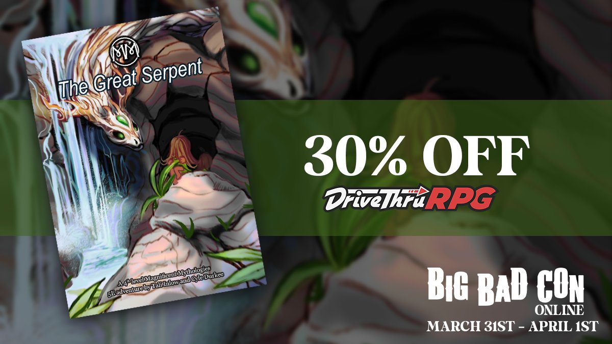 DriveThruRPG's tweet photo. Magnificent Mythologies is an effort by the Foundation for Inclusivity in Gaming to bring BIPOC and Marginalized cultures into the mainstream. The Great Serpent is a one-shot balanced for a party of four 3rd-level characters.

https://t.co/dQsrwqpT67 https://t.co/FMBCGa0VP7