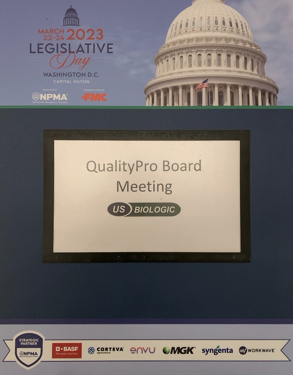 usbiologic's tweet photo. We are proud to sponsor the @NationalPestMgt QualityPro Board Meeting in Washington D.C. this morning.
US BIOLOGIC partners with pest management professionals who are on the front lines of public health.
#tickbornedisease #PMP #NPMA #qualitypro #publichealth https://t.co/xMgxQUw3T9