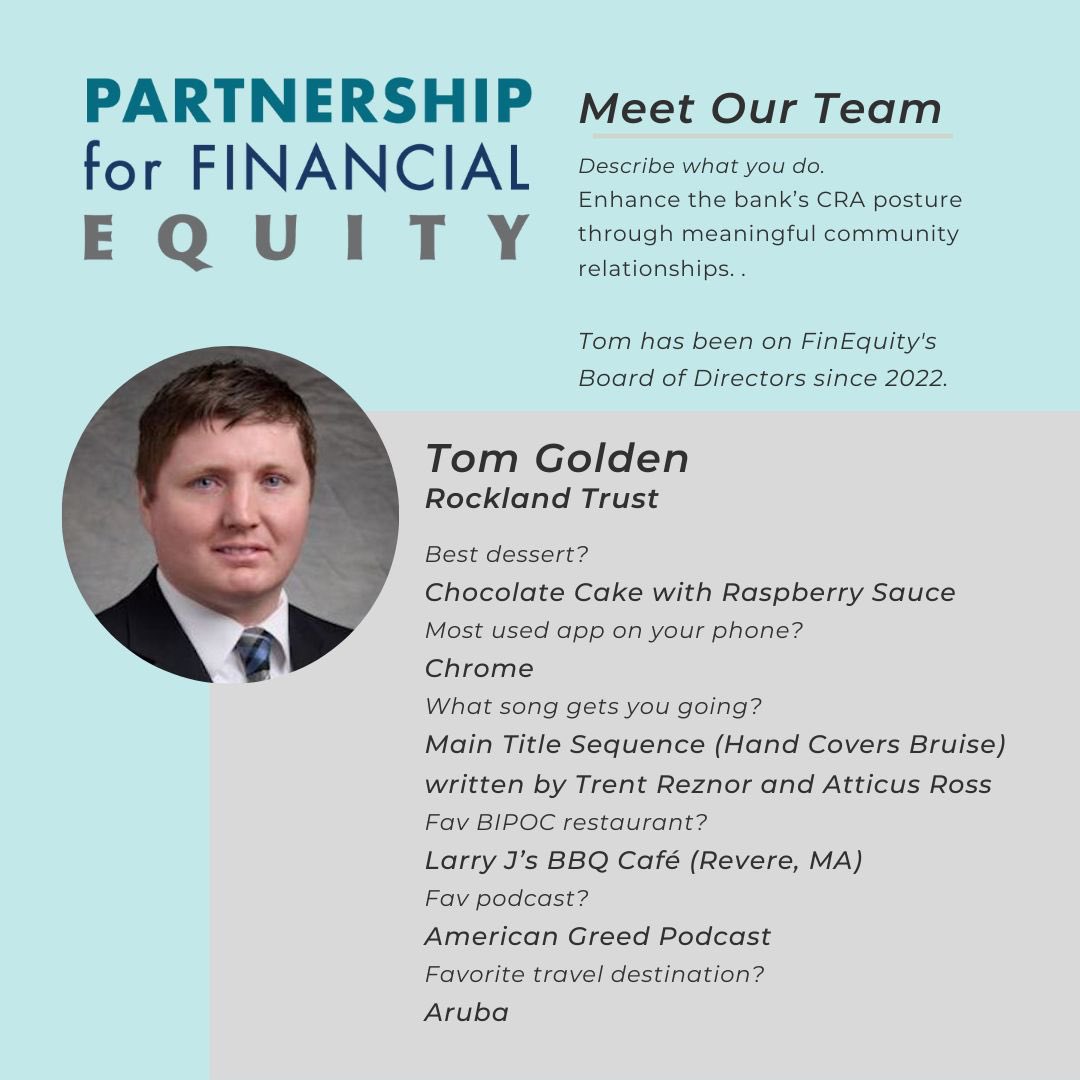 Fin_Equity's tweet photo. Tom is our go-to board member when we need to understand how an issue is viewed by both bank executives and regulators, given his experience as VP & CRA officer @RocklandTrust and examiner at both FDIC and DOB . He also co-chairs our newly formed CRA Peer group. #FinEquityFriday https://t.co/s8Tj203e6t