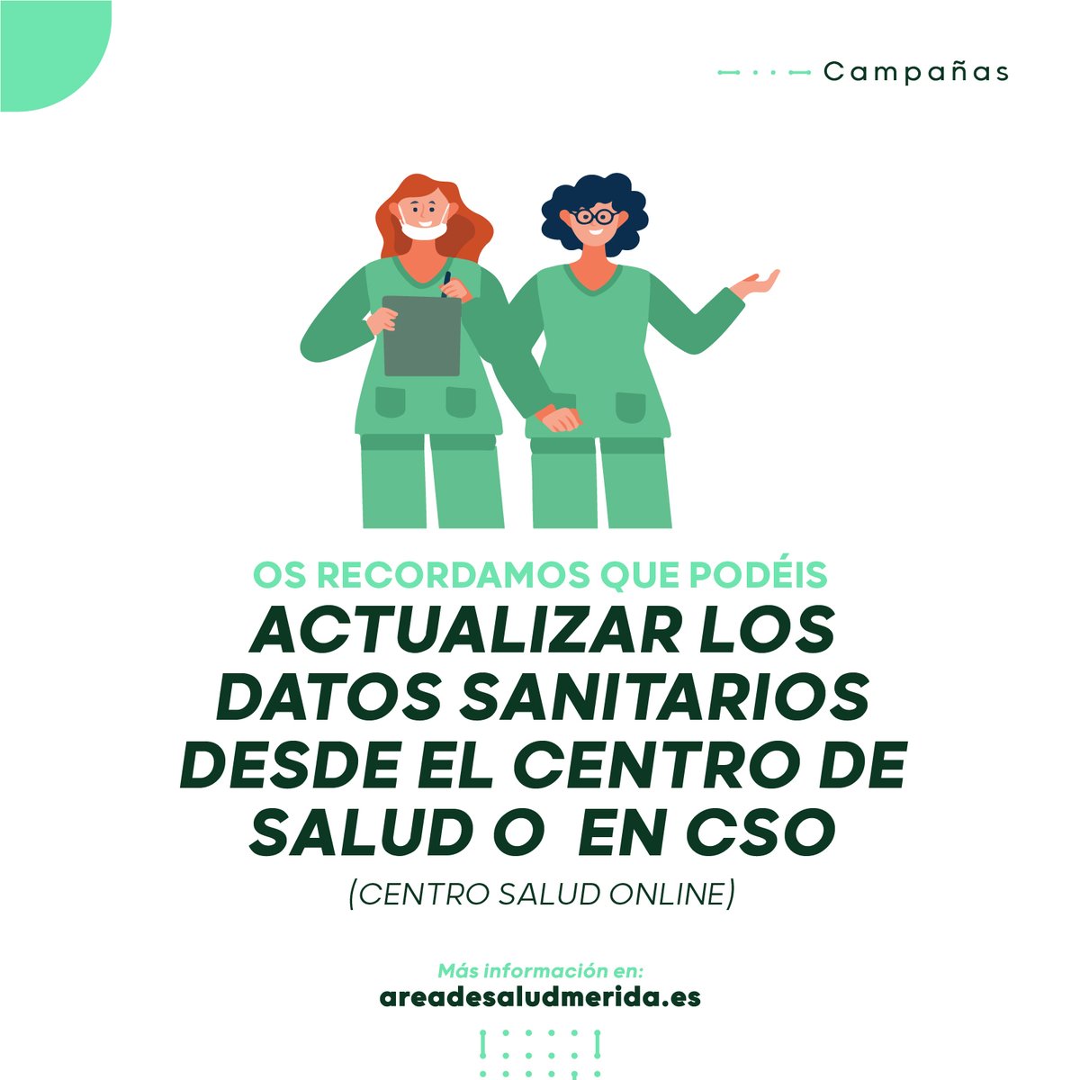AreaSaludMerida's tweet photo. Os animamos a todos los usuarios a que actualicen sus datos personales, como número de teléfono, correo electrónico... Os recordamos que esto lo podéis hacer tanto en vuestros centros de salud como desde el CSO
#areasaludmerida #ubas #datossanitarios https://t.co/cYua7wQLi0
