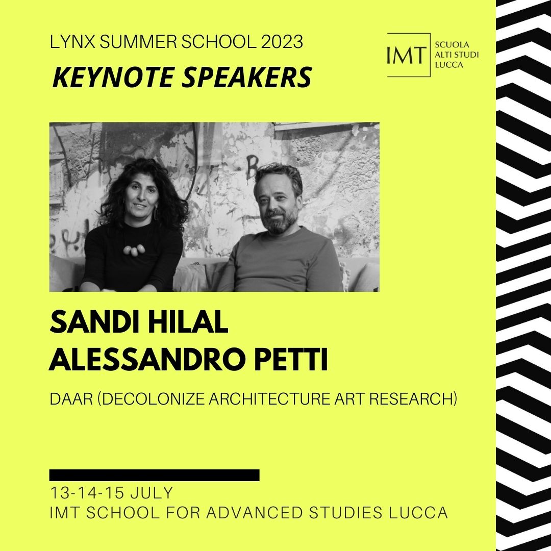 During the LYNX Summer School, Sandi Hilal (Lund University) and Alessandro Petti (Royal Institute of Art, Stockholm), among our keynote speakers, will present the artistic practice of DAAR, situated between architecture, art, pedagogy and politics.
