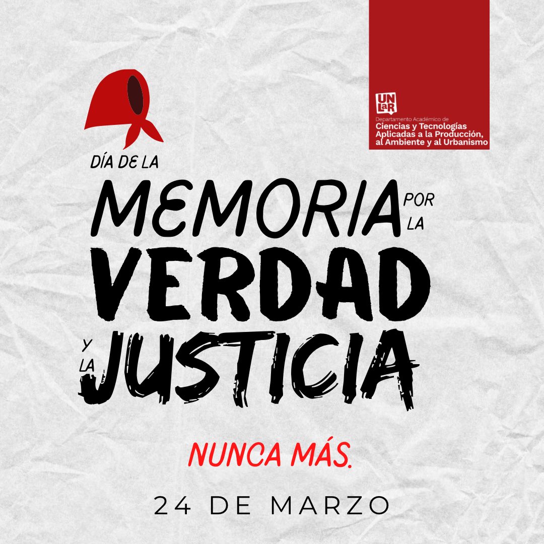 DptoUnlar's tweet photo. 🔺 DÍA DE LA MEMORIA POR LA VERDAD Y LA JUSTICIA | 24 DE MARZO 

“Porque la memoria sigue viva, porque la historia se construye con las huellas de nuestra historia y porque el presente nos exige defender el vivir en democracia”

🔺Efemérides Aplicadas https://t.co/8ctdRBQfas