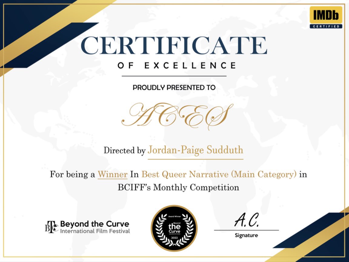 acesshortfilm's tweet photo. Thank you SO much Beyond The Curve for awarding ACES Best Queer Narrative in your April-May 2022 Edition! We are so honored and grateful! 💜🤍🖤
•••
#acesshortfilm #asexual #asexuality #lgbtq #lgbt #lgbtqia #lgbtfilm #shortfilm #femalefilmmaker #filmmaking #film https://t.co/DUecgmjFBs
