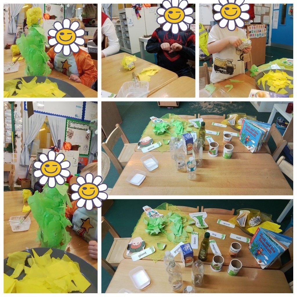 World Book Day at #Rothwell For world book day, the children loved making bean stalks for Jack. First, we looked in our recycling box to find some bottles, and then they stuck and glued green tissue paper and leaves to create a fantastic beanstalk. Af… ift.tt/13mYVhd