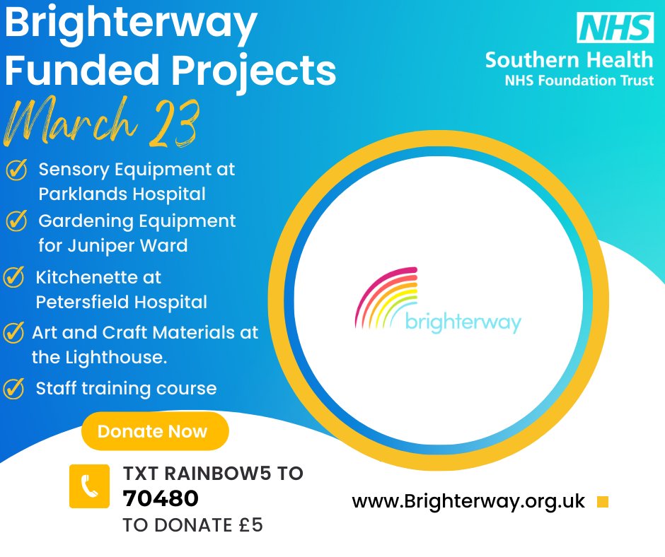 SHFTbrighterway's tweet image. Here are some of the projects funded by Brighterway from the Donations we receive. 

Supporting our colleagues to go over and above the commissioned NHS services. 

Donate Now to help make a difference. 

#fundraising #NHSCharities #LocalGiving #PatientsAtTheHeartOfWhatWeDo