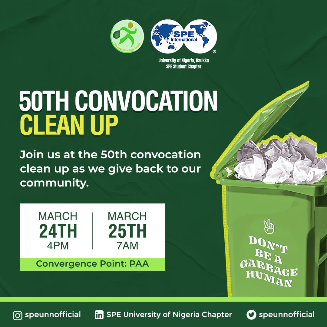 speunnofficial's tweet photo. The Plogging Nigeria Club UNN @ploggingnigeria in collaboration with SPE, University of Nigeria Chapter is inviting volunteers to join us in this effort to keep our environment clean and healthy.
#environmentalsustainability
#wearespe
#specares https://t.co/ytbRF8JUzU