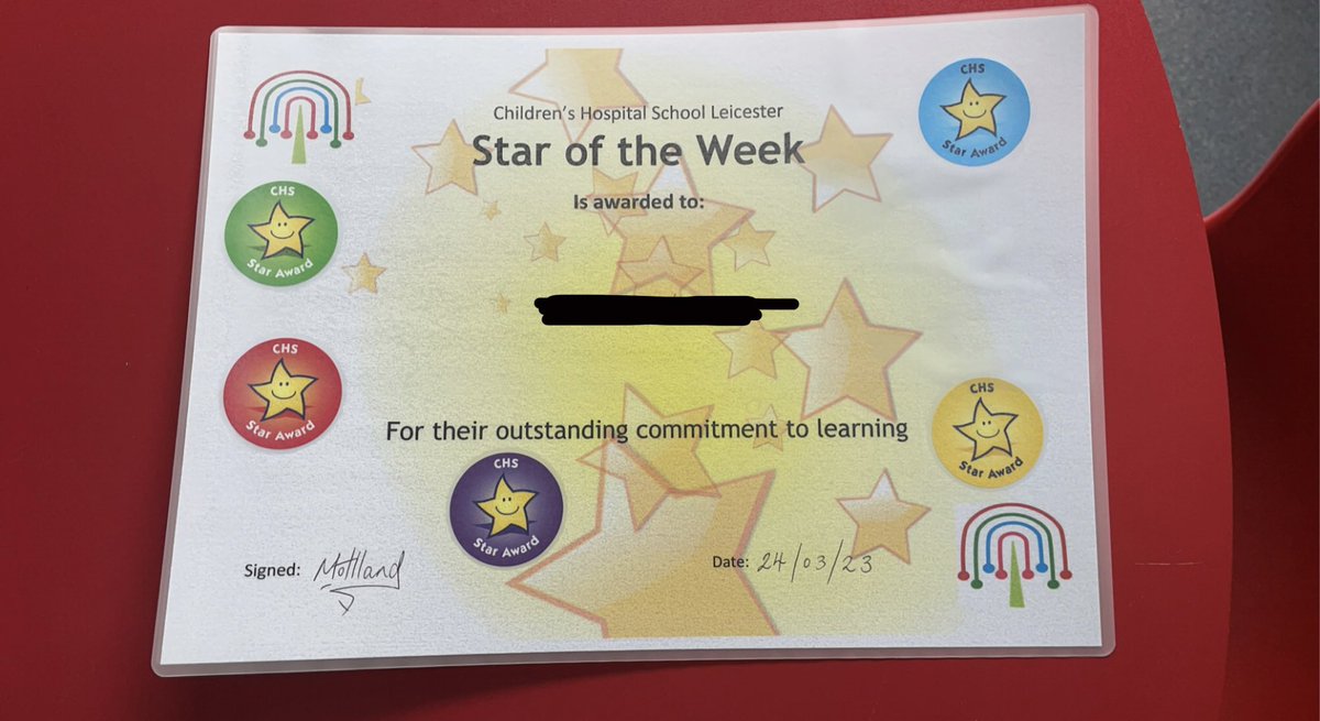 A well deserved Star of the Week to one of our EYFS students this week. So much hard work and resilience is shown daily in lessons and although there is still a long road to full recovery, huge steps have already been taken #proud #hospitaleducation