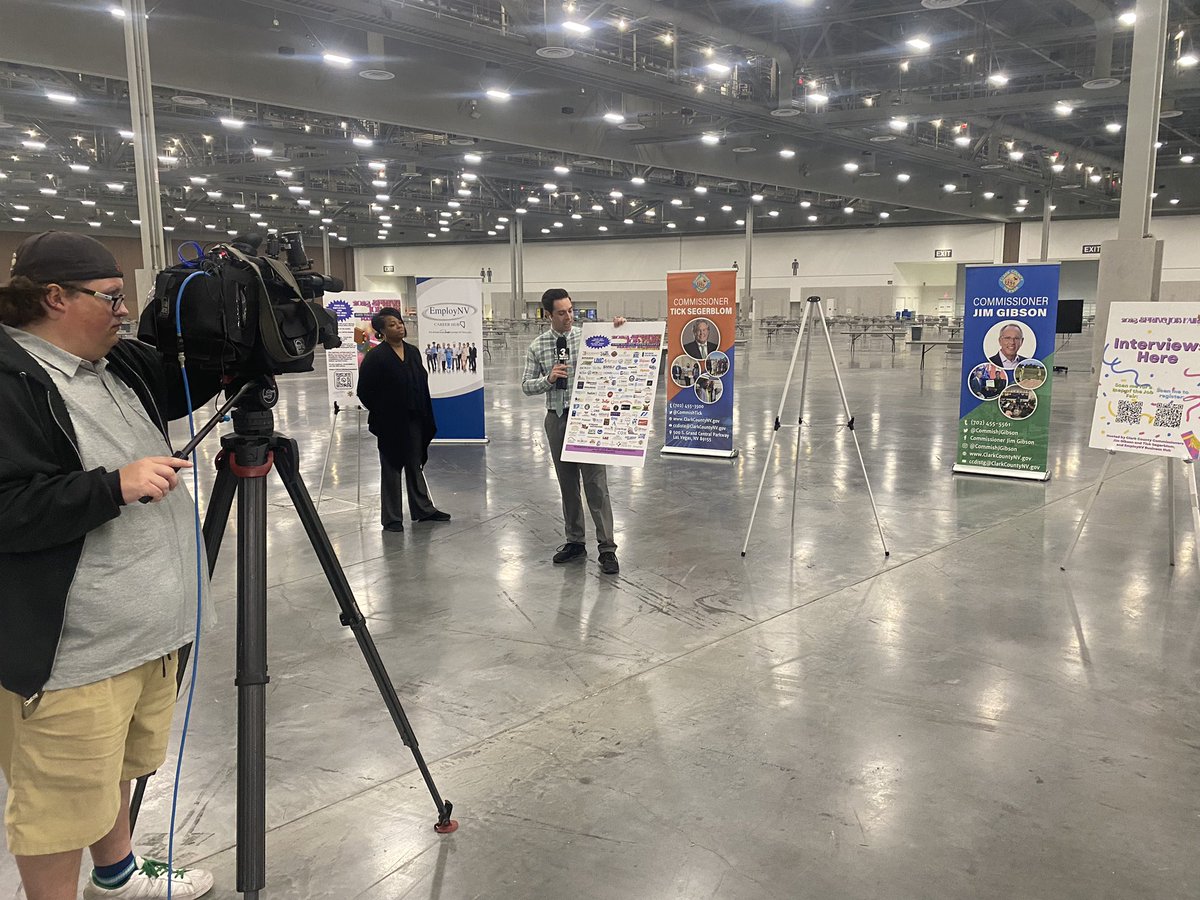We’re getting ready for today’s big Spring Job Fair!  Thanks @KyleNews3LV for waking up with us at the Las Vegas Convention Center West Hall!   Doors open at 9 am.   130+ employers and 20K jobs!   <a href="/News3LV/">KSNV News 3 Las Vegas</a> <a href="/CommishJGibson/">Commissioner Jim Gibson</a> <a href="/tsegerblom/">Tick Segerblom</a> <a href="/ClarkCountyNV/">Clark County Nevada</a>