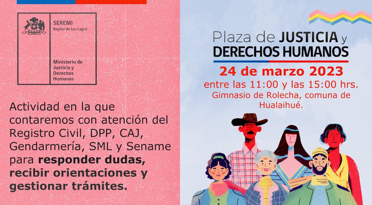 MinjudhLosLagos's tweet photo. Las radios @cqredloslagos y @TuReloncavi difunden la #PlazadeJusticia organizada para la localidad de #Rolecha, comuna de #Hualaihué para que las y los vecinos hagan consultas a los 6 servicios que allí están @DPP_LosLagos @Gendarmeria_CL @cajbiobio @RC_LosLagos @SmlChile #Sename https://t.co/Sp6bqG7Y2J