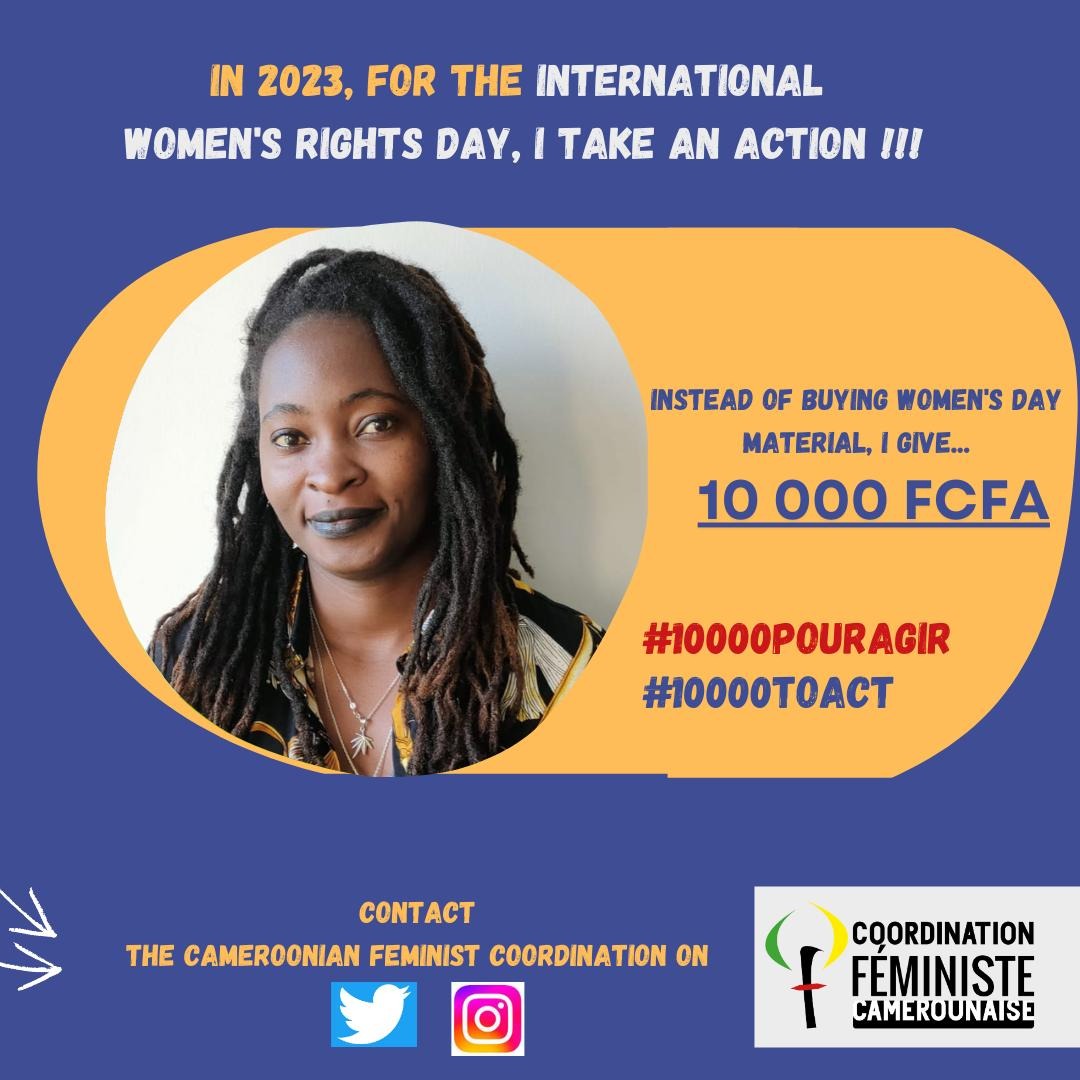 Fm1Camerounaise's tweet photo. Pour reprendre les mots de @Klari237, militante féministe queer et chercheuse en sciences politiques, "au-delà des mots, un geste simple qui peut transformer une vie. Le 8 mars c'est toute l'année ". 
#10000POURAGIR
#10000TOACT https://t.co/Qv0ZhXEN7a