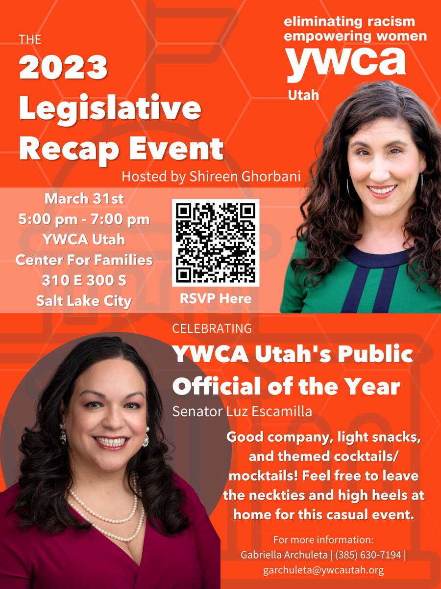 _Gabe_Archuleta's tweet image. Our Leg. Recap is in a week! Join us for a convo with @AshleeUT37, to celebrate @SenatorLuz as Public Official of the Year, &amp;amp; to enjoy themed cocktails/mocktails! 

RSVP: eventbrite.com/e/ywca-utah-le…

#utleg #utpol #Empowerment #civicengagement