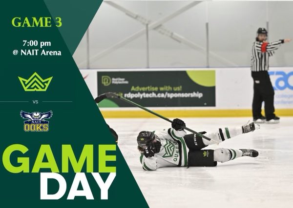 Your Queens travel to Edmonton tonight for Game 3 of the ACAC finals! Make the drive out to cheer us on as we look for our final win! 
#DefendtheCrown 
•
🆚 <a href="/OOKSWHKY/">NAIT Women's Hockey</a> 
📍NAIT Arena
⏰ 7:00pm
•
Catch online live at acactv.ca or Telus Optik TV channel 1998!