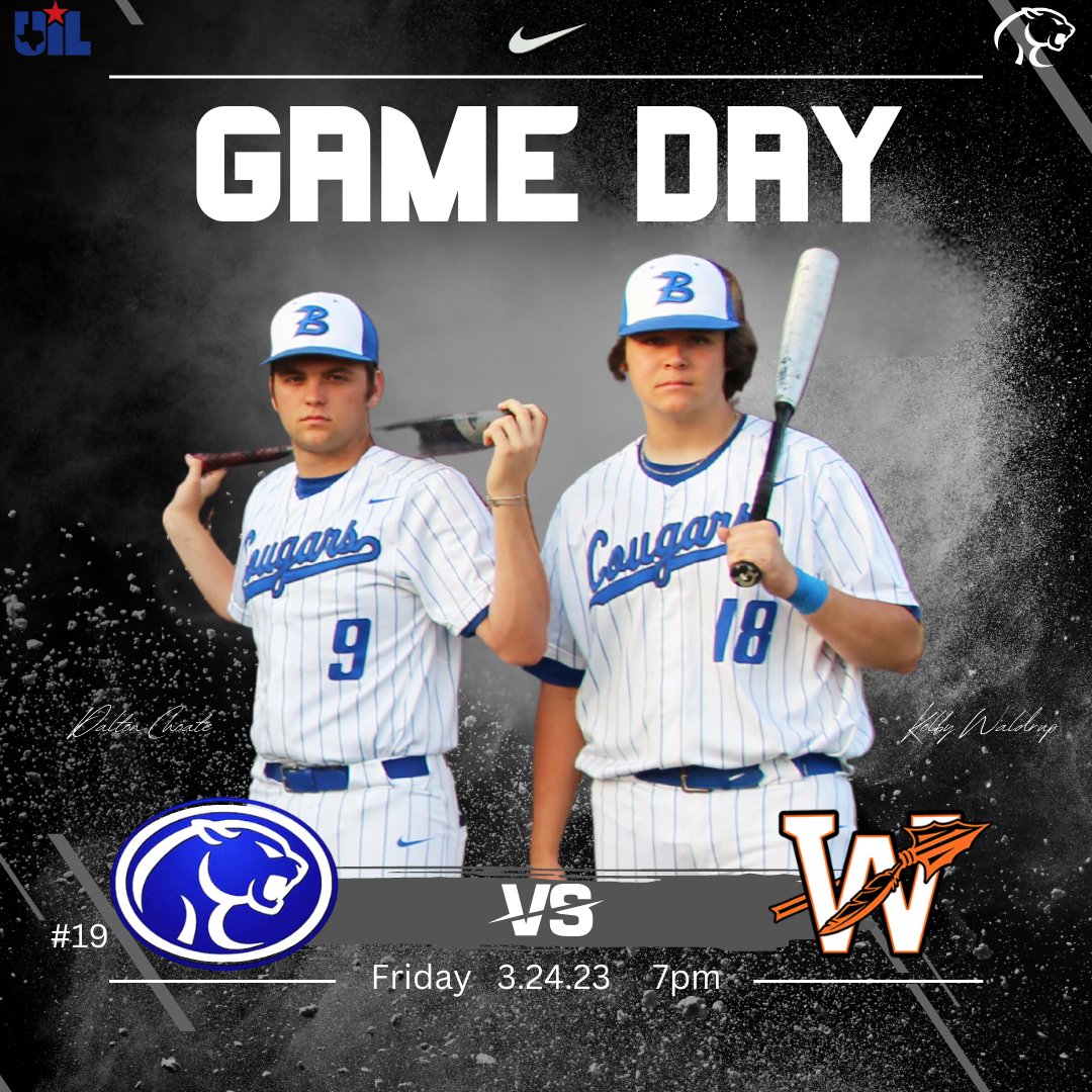 BunaBaseball's tweet photo. 🚨Game Day🚨
🆚Warren Warriors
⌚️Varsity Only - 7pm
🏟️The Diamond - Buna
#CougarNationLetsRide, #NoTallies
Your #19 Cougars look to improve to 4-1 in district play as they take on the Warren Warriors tonight. @BHSCRAZIES , let's pack the stands! https://t.co/Sk1gPkF6z8
